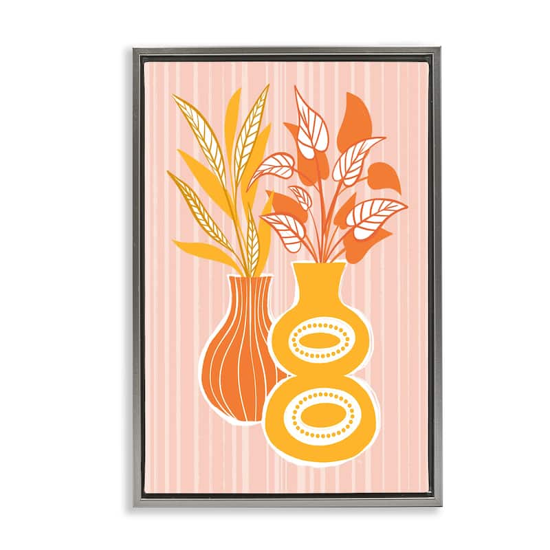 Stupell Orange & Yellow Vases Framed Floater Canvas Wall Art Design By Martina Pavlova - 21 x 31 - Grey