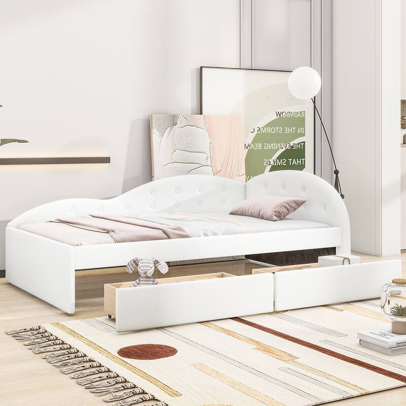 Twin Size PU Upholstered Tufted Daybed with Two Drawers