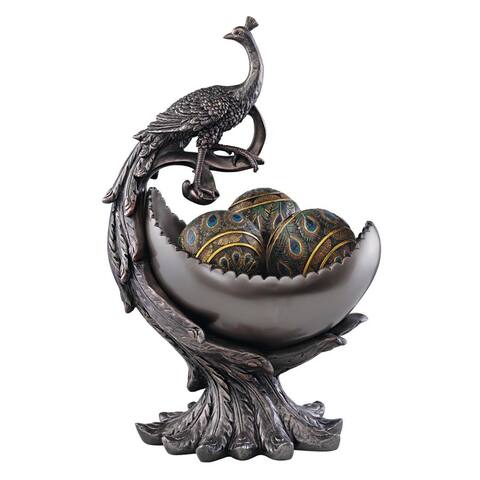 Design Toscano Peacock's Bounty Centerpiece Sculptural Bowl - 13 x 8.5 x 20