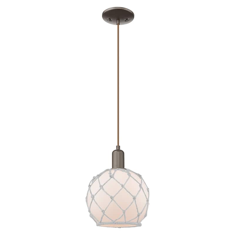 Innovations Lighting Endless Possibilities Arcadia - Farmhouse Rope - 1 Light 8" Cord Hung Mini Pendant - White Glass with White Rope/Oil Rubbed Bronze