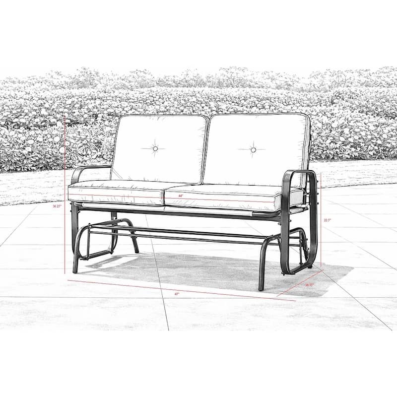 Winston 2-Person Brown Steel Outdoor Loveseat Glider with Polyester Red Cushion - N/A