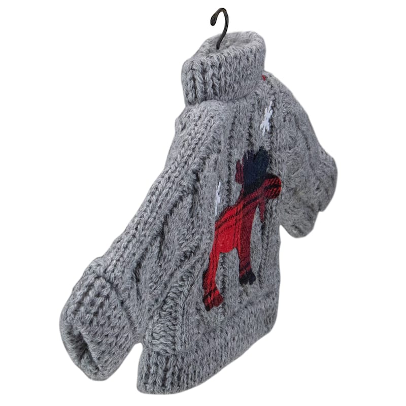 9" Gray Ugly Sweater with Plaid Moose Christmas Ornament