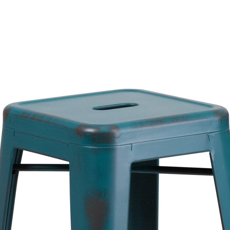 30" High Backless Distressed Metal Indoor-Outdoor Barstool - Patio Chair