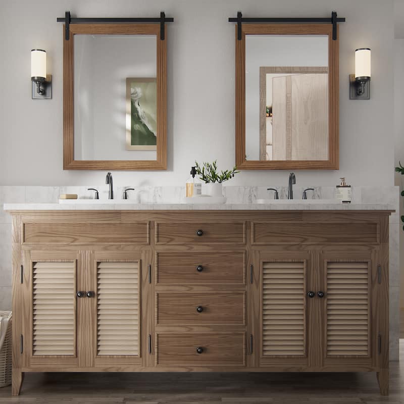 Farmhouse Rectangular Wood Frame Wall Mirror, Rustic Barn Door Bathroom Vanity Mirror