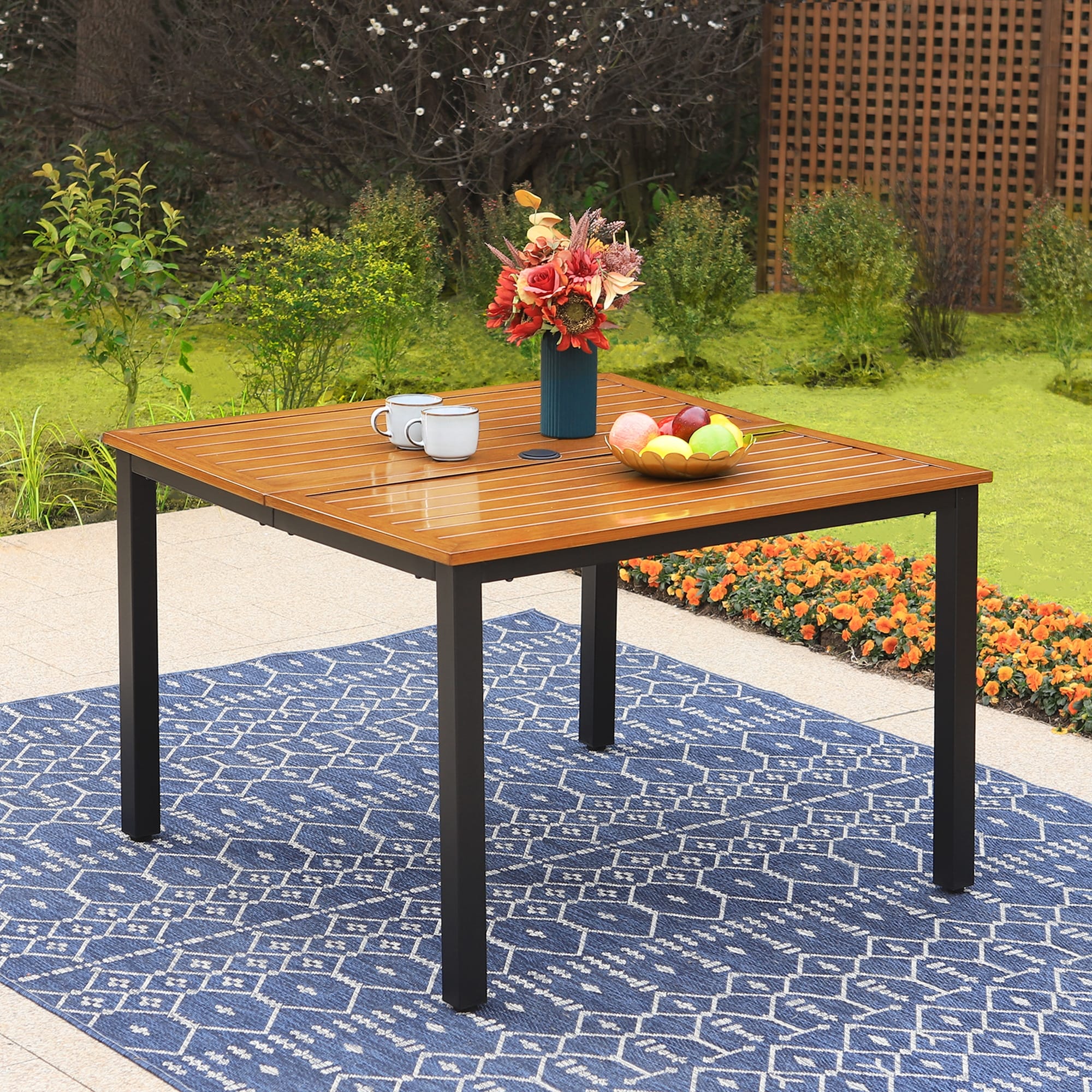 black patio dining table with umbrella hole Aoodor For 6 People, 59