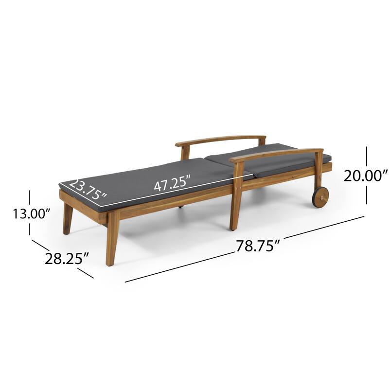 Rossetta Acacia Wood Adjustable Seating Non-porous Fabric Chaise Lounge with Thin Slat Panels