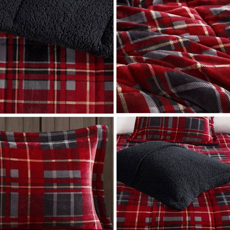 GDF Studio - Alton Plush to Sherpa Down Alternative Comforter Set - Red Plaid