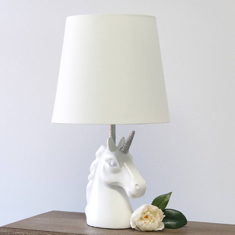 Sparkling Silver and White Unicorn Table Lamp - Whimsical Kids Room Lighting and Playful Bedside Décor