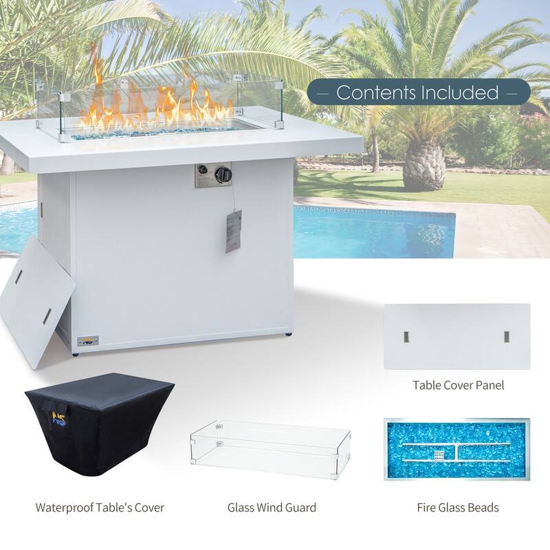 FINCATI Outdoor Aluminum 43" Dual-fuel Propane Fire Pit Table, CSA-certified, 60,000 BTU Modern Rectangular Firepit