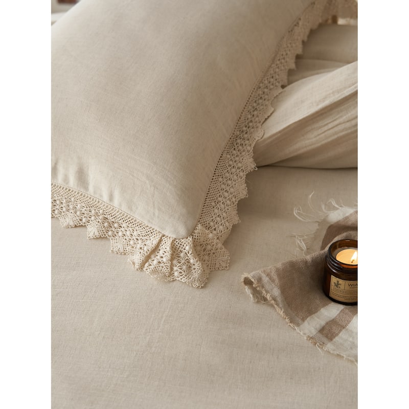 Luna Lace Linen Duvet Cover Set -Top Grade & Natural