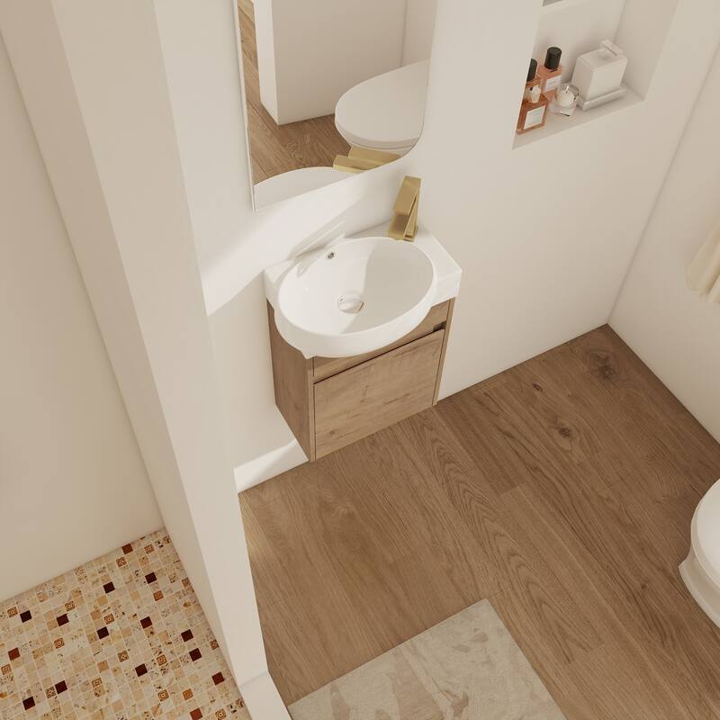 Compact Bathroom Vanity with Sink, Oval Single Ceramic Sink Bathroom Cabinet for Small Bathroom
