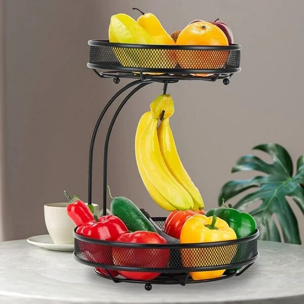 2 Tier Detachable Fruit Basket with Banana Hanger Bed Bath
