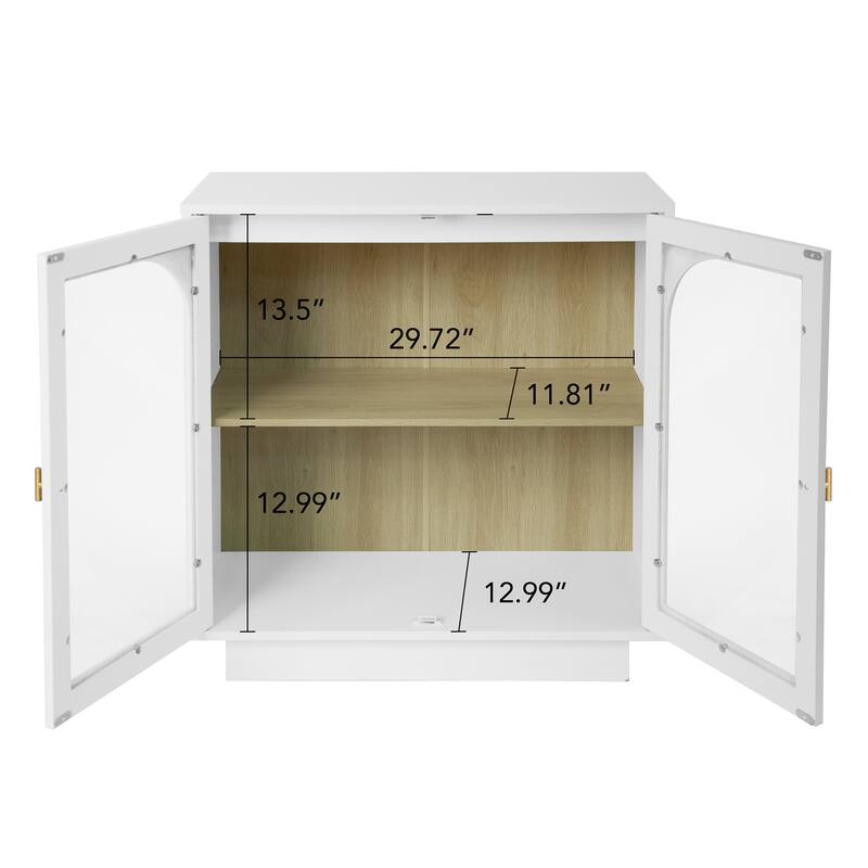 Storage Cabinet with 2 Acrylic Door, Wooden Kitchen Pantry Sideboard, Display Cabinet with Metal Handles & Adjustable Shelves