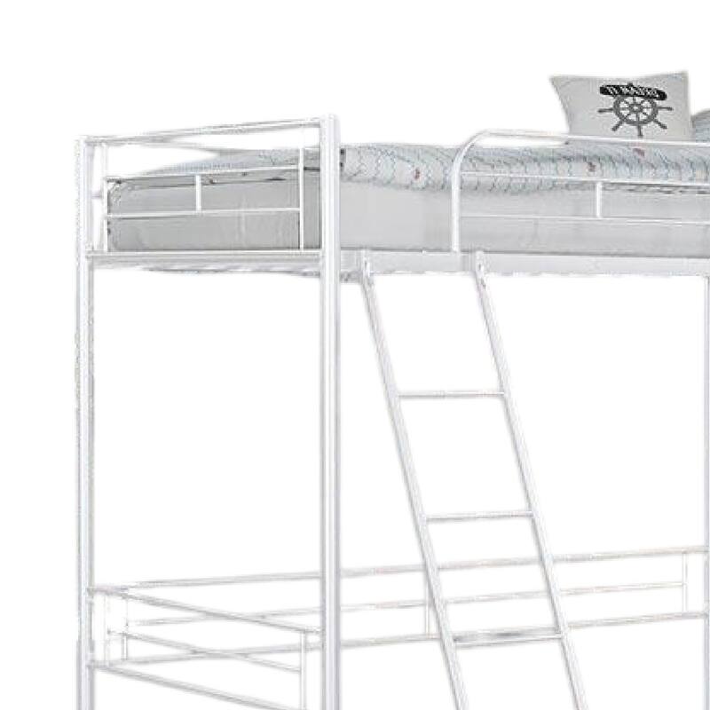 Mylz Twin Loft Bed, 61 Inch, White Metal Frame, Attached Angled Ladder