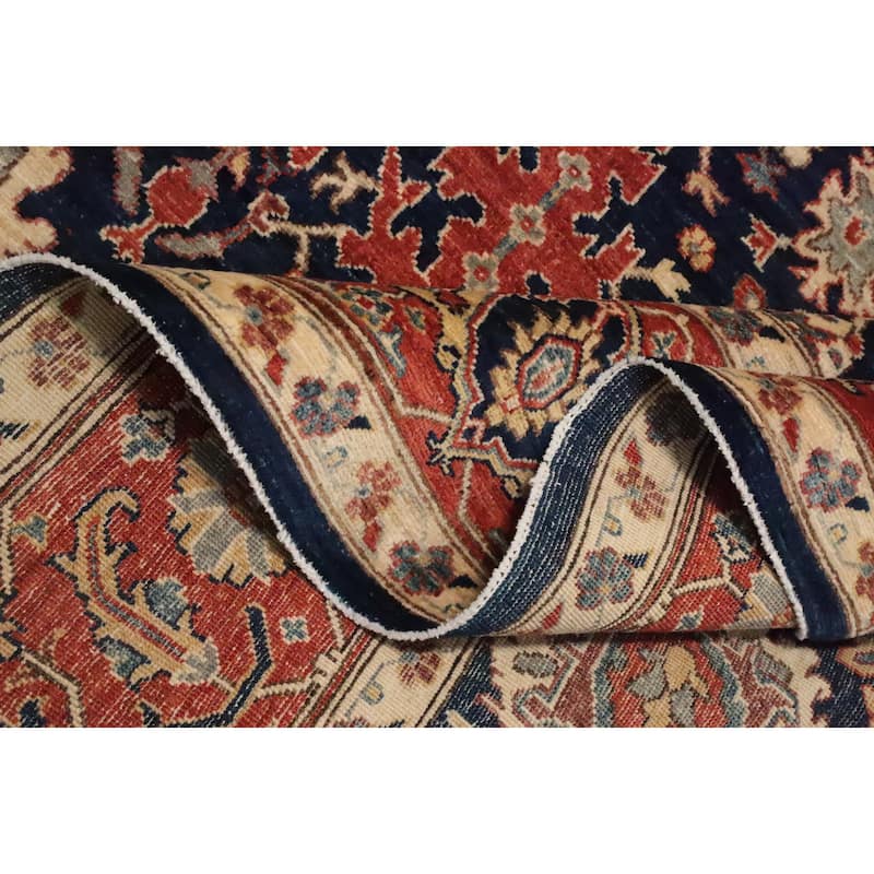 Hand Knotted Oriental 100% Wool Carpet Traditional All-Over Navy Blue & Blues Ziegler Area Rug - 9' 10'' X 8' 0''