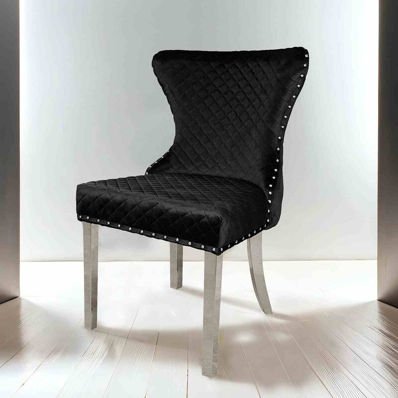 Glam Upholstered Side Chairs Set Black Finish