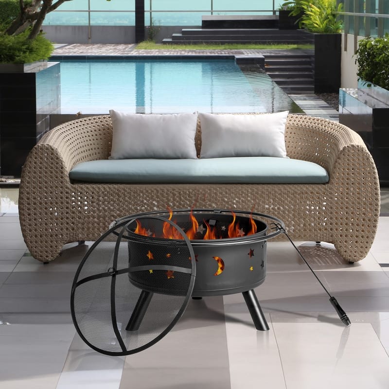 30-inch Outdoor Fire Pit with Beautiful Star and Moon Cutouts - 29.92"D x 29.92"W x 22.44"H