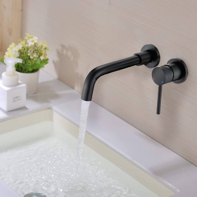 Modern Single Handle Wall Mount 360 Degree Swivel Bathroom Sink Faucet with Aerator, Splash and Corrosion Protection - Black