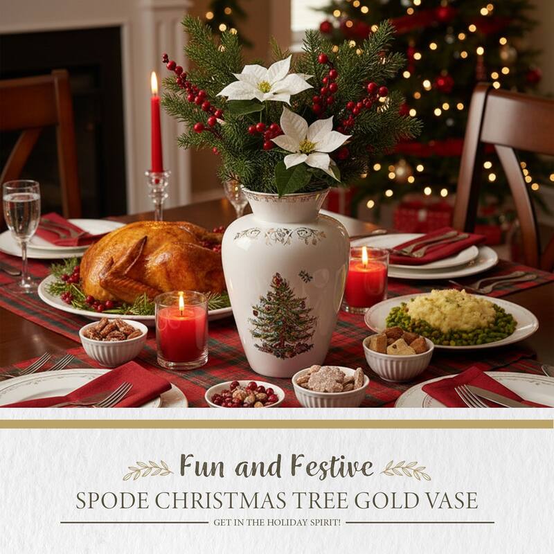 Spode Christmas Tree Gold Vase - 8" H x 5.5" L