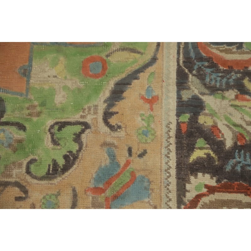 Hand Knotted Oriental 100% Wool Carpet Traditional Floral Oranges & Rust Tabriz Area Rug - 9' 0'' X 6' 5''