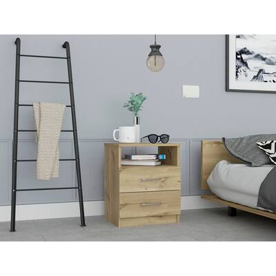 Minimalist Bedside Table Stylish Bedside Table with Two Drawers, Metal Handles and Design for the Bedroom