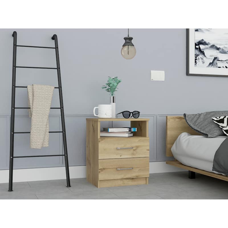 Superior Top Nightstand,Two Drawers, One Shelf