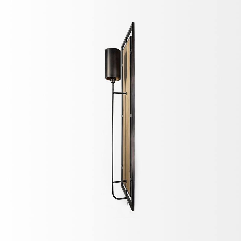 Cleo Black Metal & Wood w/ Black Fabric Shade Rectangular Wall Sconce