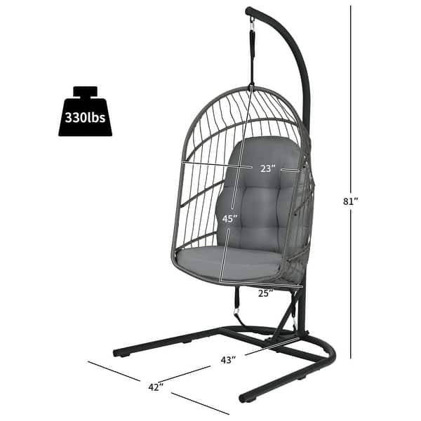 dimension image slide 1 of 2, Gymax Hanging Hammock Egg Chair Patio Rattan Swing Chair w/ Stand &