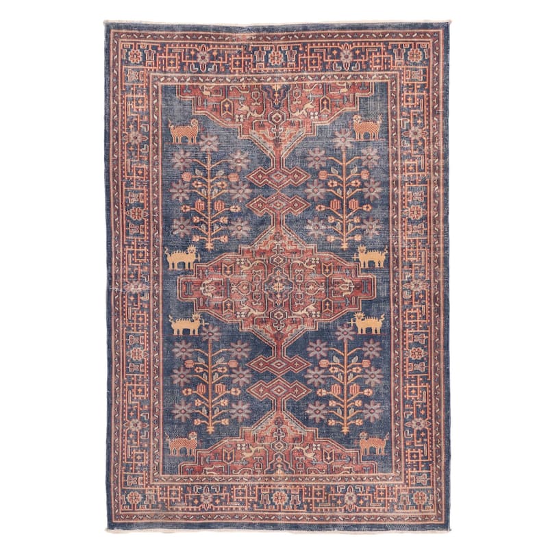 ECARPETGALLERY Hand-knotted Kayseri Vintage Navy Wool Rug - 4'0 x 5'10