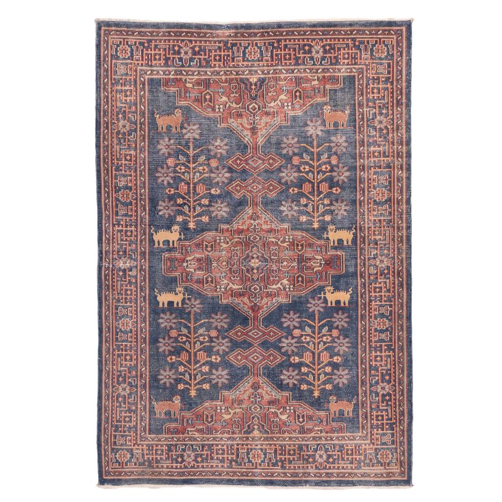 ECARPETGALLERY Hand-knotted Kayseri Vintage Navy Wool Rug - 4'0 x 5'10