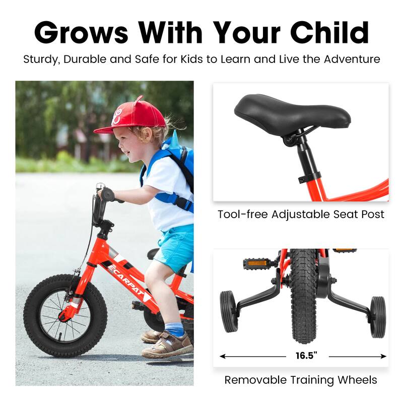 Single Kids Bike w/Removable Training Wheels, 18 Inch Bicycle with Shocks for 3-5 Year Old Children, Baby Toys/85% Pre-Assembled