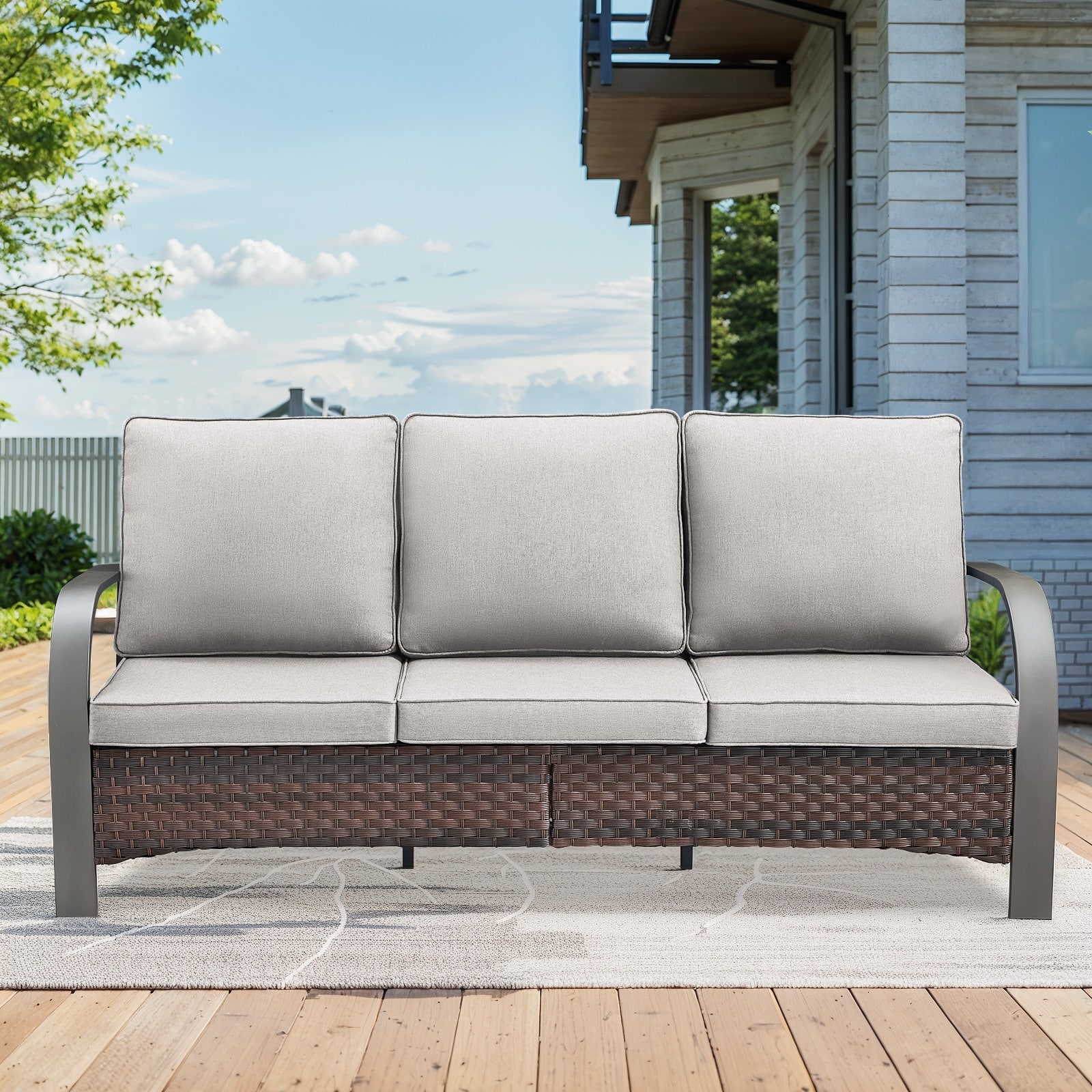 Option Brown Rattan - Beige Cushion