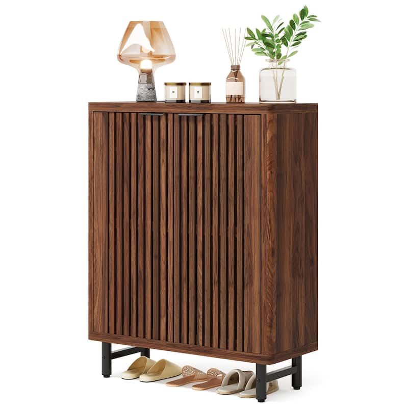 Wooden Bathroom Floor Cabinet, Adjustable Shelves Large Storage Sideboard Accent Cabinet for Bathroom Kitchen Living Room