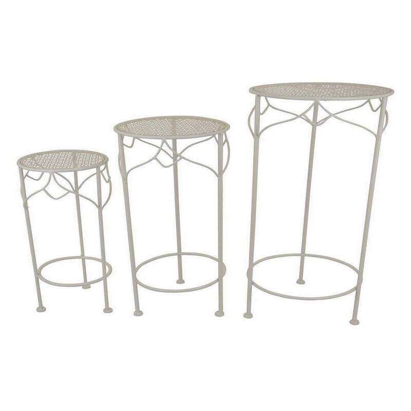 Kyi Nesting Plant Stand Set of 3, Round Angled Cutout Display, Ivory Metal