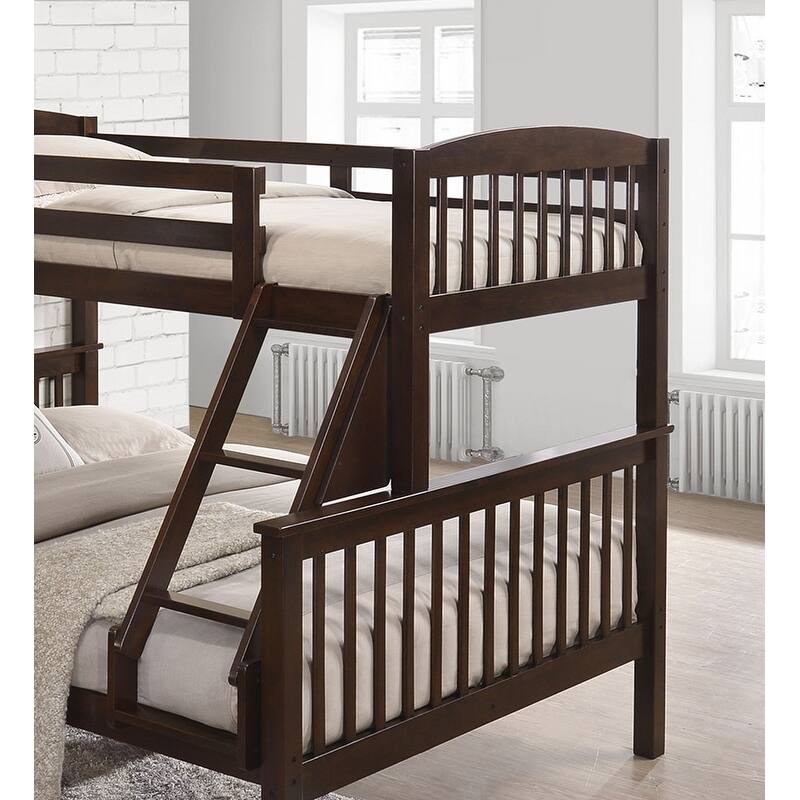 Cherry Twin Over Twin Bunk Bed with Angled Ladder and Slat Design