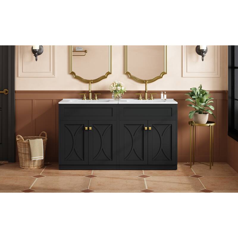 60"Bathroom Vanity with Ceramic Sink Combo, Modern Freestanding Storage Cabinet with Gold Handles, Soft Closing Doors
