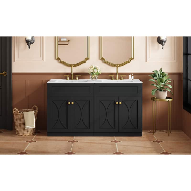 60'' Bathroom Vanity With Ceramic Sink Combo, Modern Freestanding Storage Cabinet With Gold Handles,Soft Closing Doors