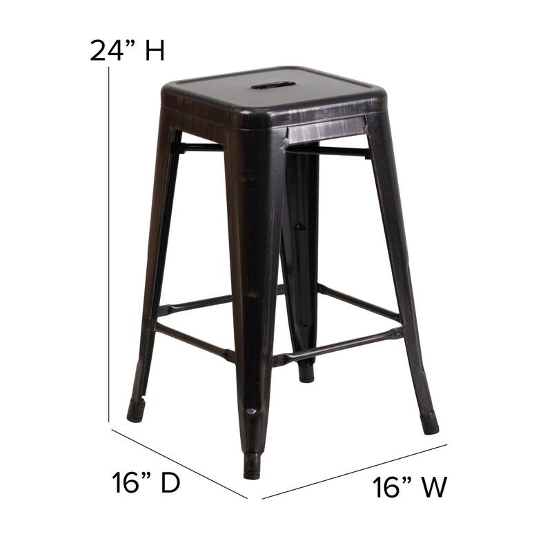 24" High Backless Metal Indoor-Outdoor Counter Height Stool w/Square Seat