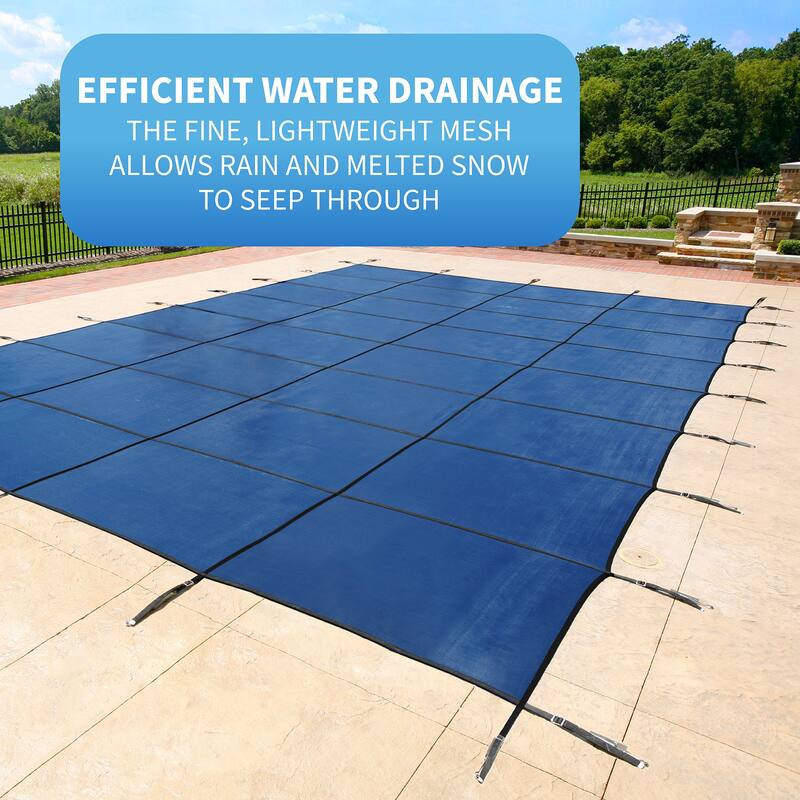 Blue Wave 18-Year Rectangular Mesh Safety Cover for In-Ground Pools - Blue