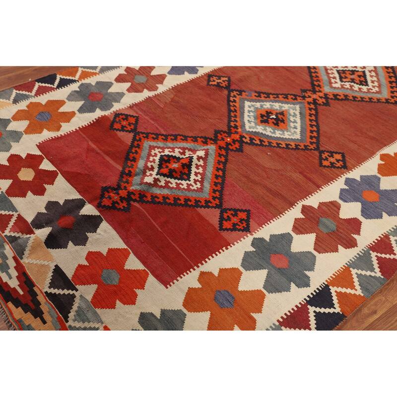 Kilim Qashqai Persian Vintage Rug Hand-Woven Tribal Wool Carpet - 5'1"x 8'2"