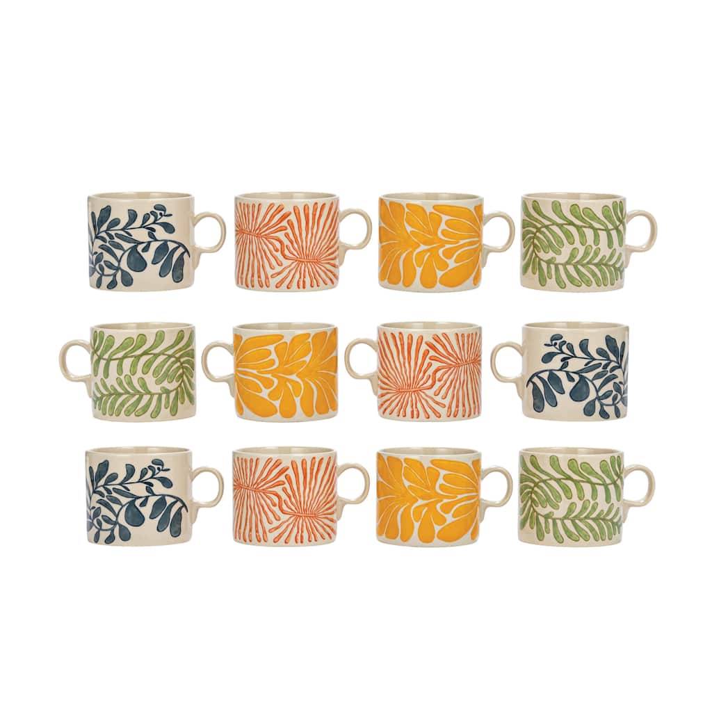 Stoneware Mug with Abstract Design, Set of 12 - 5.3"L x 4.0"W x 3.5"H