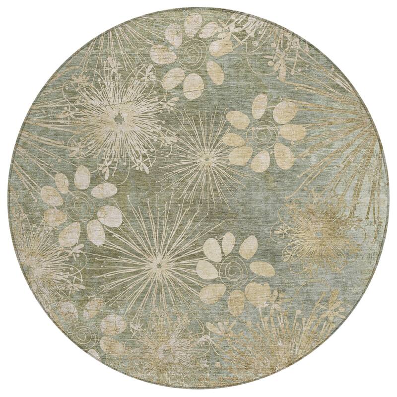 Machine Washable Indoor/ Outdoor Floral Geo Chantille Rug