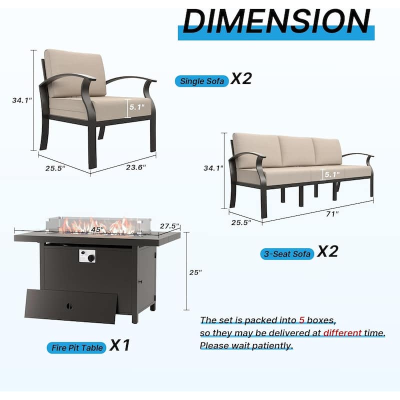 Aluminum Patio Furniture Set with FirePit Ottomans Swivel Chairs,Sectional Sofa with Thick Seat Cushions for Porch Garden