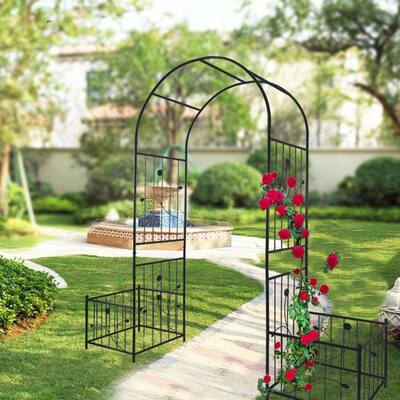 Metal Garden Arch with two plant stands 6.63ft Wide x 7.2ft High Climbing Plants