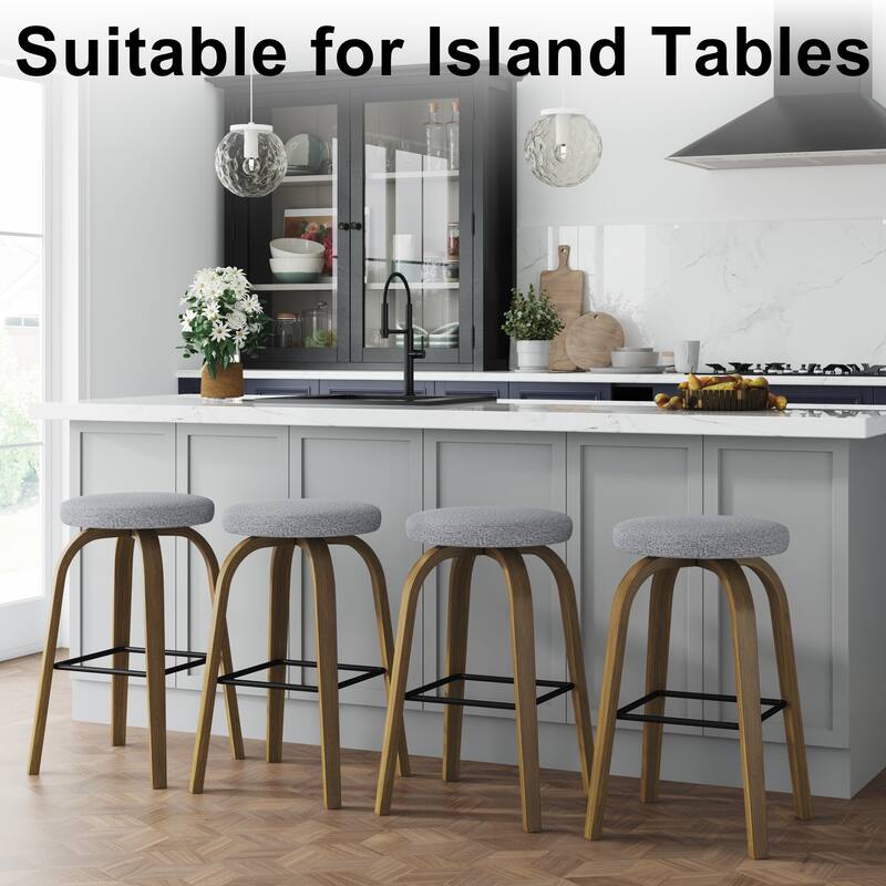 Swivel Bar Stools Set of 2, Bar Height Backless 30″Bar Stool, Fabric Upholstered Seat, Sturdy Wood Legs and Metal Footrest