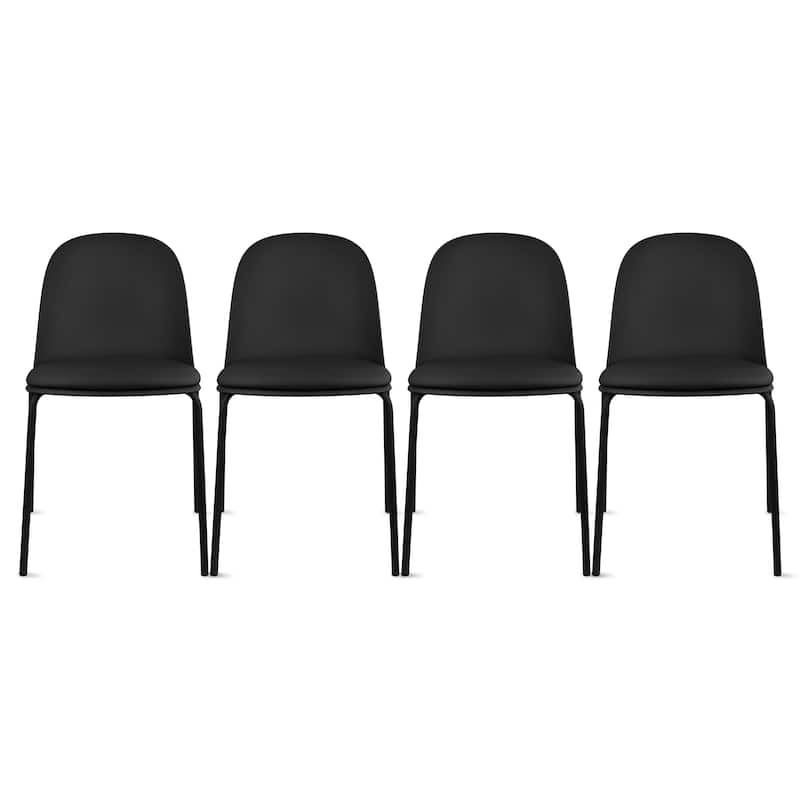 Set of 4 Plastic Dining Chairs Padded Seat Cushion For Kitchen Outdoor Patio Office Waiting Room Breakroom Guest - Black