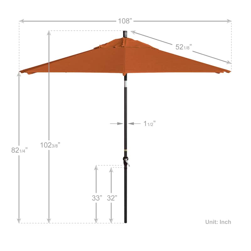 California Umbrella 9' Sunset Series Patio Umbrella Bronze Aluminum Frame and Ribs, Crank Lift Auto Tilt, Pacifica Pacific Blue