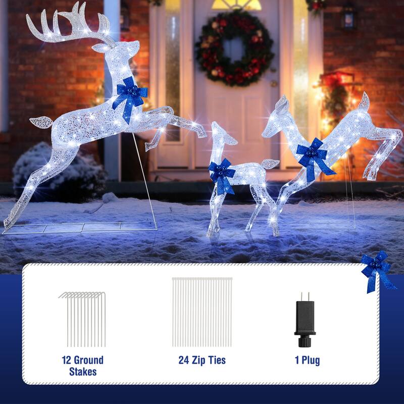 Costway 3 PCS Lighted Christmas Reindeer Family Set Holiday Decoration - See Details
