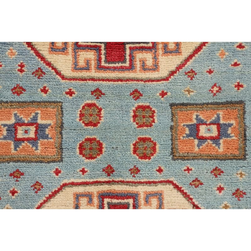 Light Blue Kazak Oriental Accent Rug Handmade Geometric Wool Carpet - 2'9" x 3'10"