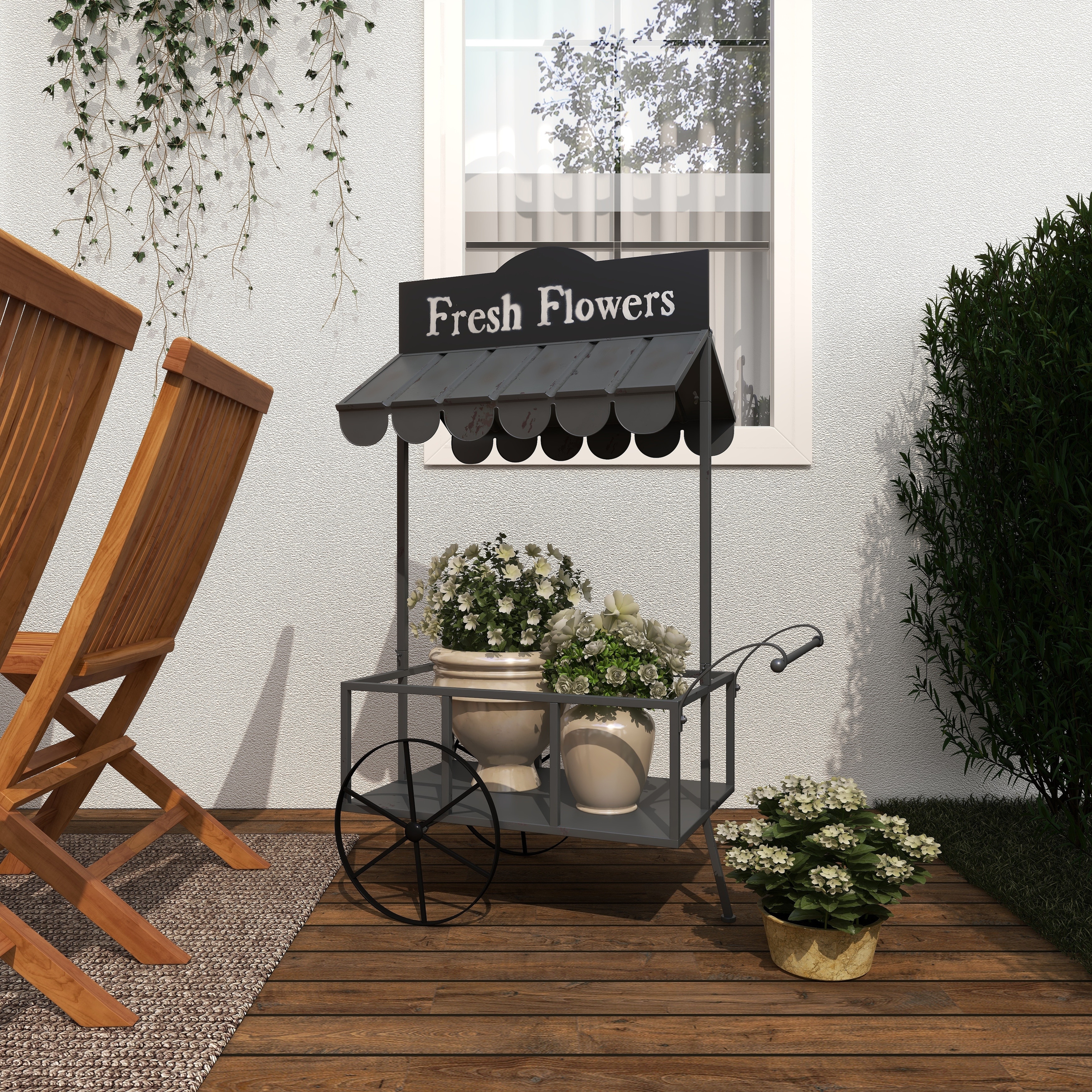 Black Metal Indoor Outdoor Flower Cart Indoor Outdoor Black Metal Indoor Outdoor Flower Cart Indoor Outdoor